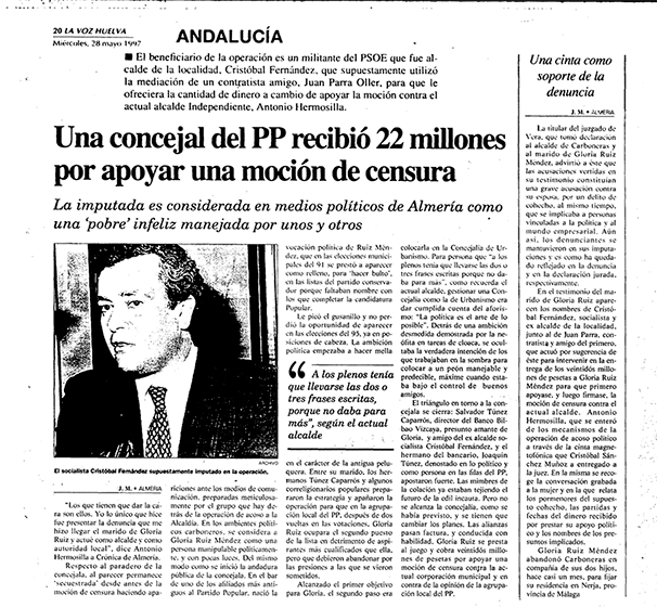 Noticia publicada en La Voz de Huelva el 28 de mayo de 1997