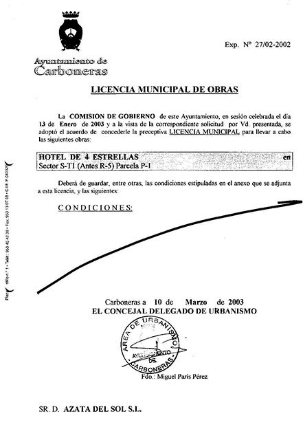 Imagen de la Licencia de Obras de El Algarrobico